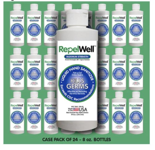 RepelWell Maximum Strength 12 oz Hand & Surface Sanitizer, 60%+ Alcohol, CDC Recommended, Kills 99.9% of Germs, WHO For