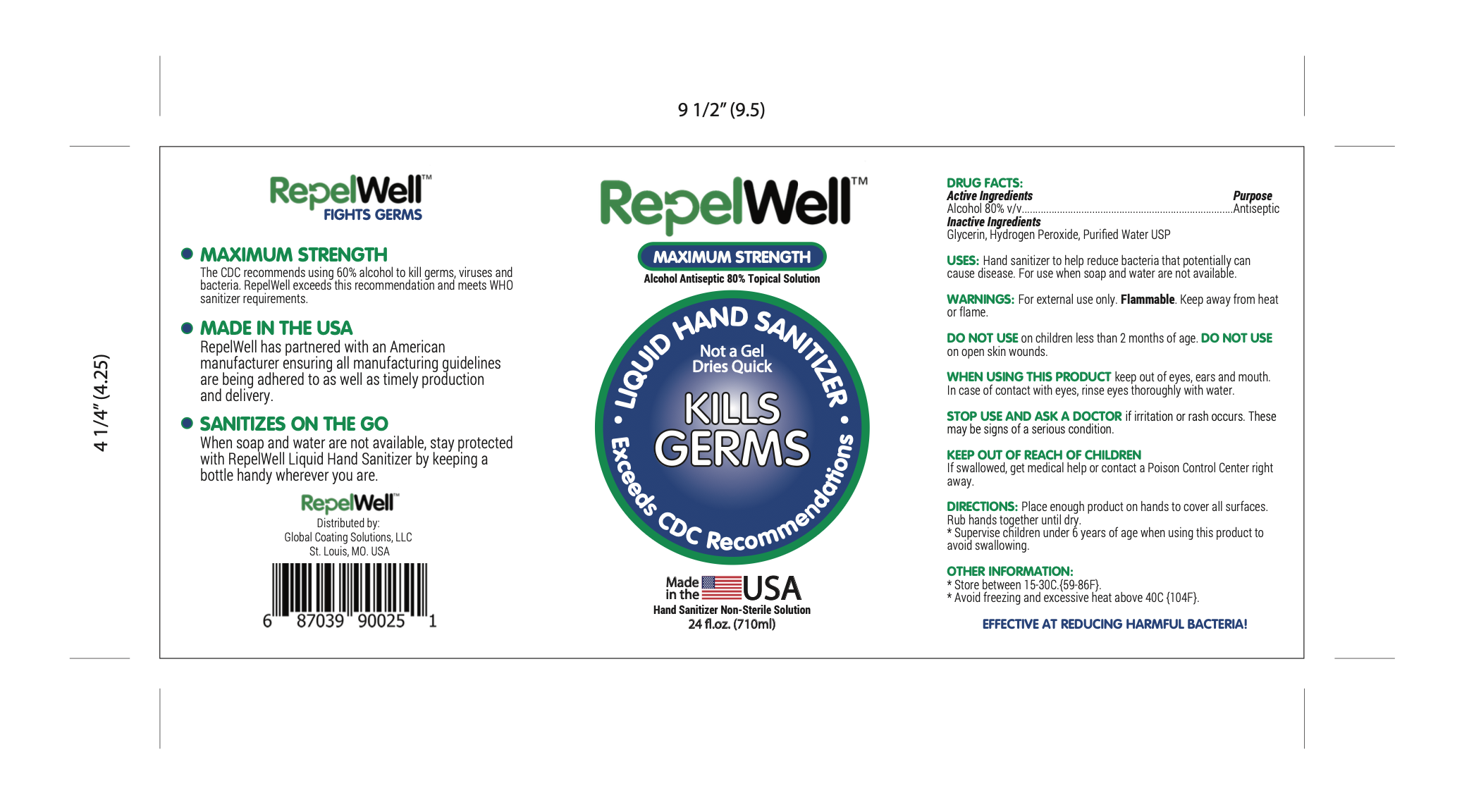 RepelWell Maximum Strength 12 oz Hand & Surface Sanitizer, 60%+ Alcohol, CDC Recommended, Kills 99.9% of Germs, WHO For